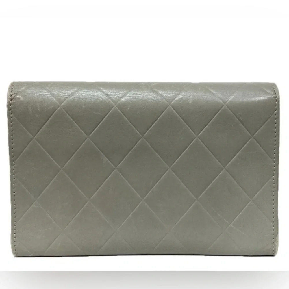 Chanel Authentic gray wallet logo graphic card holder pouch with card